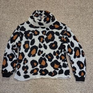 Marc Cain Leo Knit Black and Brown Leopard Patterned Turtleneck Sweater Luxury